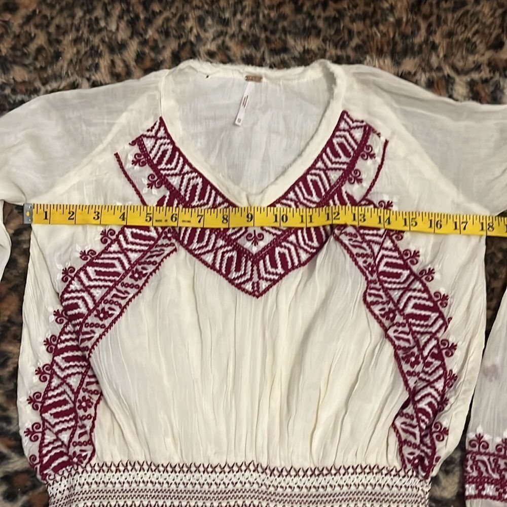 Free People Off White Embroidered Design Boho Feminine Dress Cottagecore - Picture 5 of 12